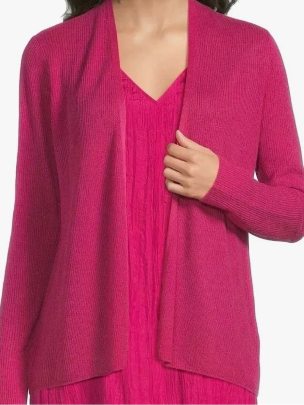 Eileen Fisher 100% wool raspberry pink open front cardigan, XL (see notes)